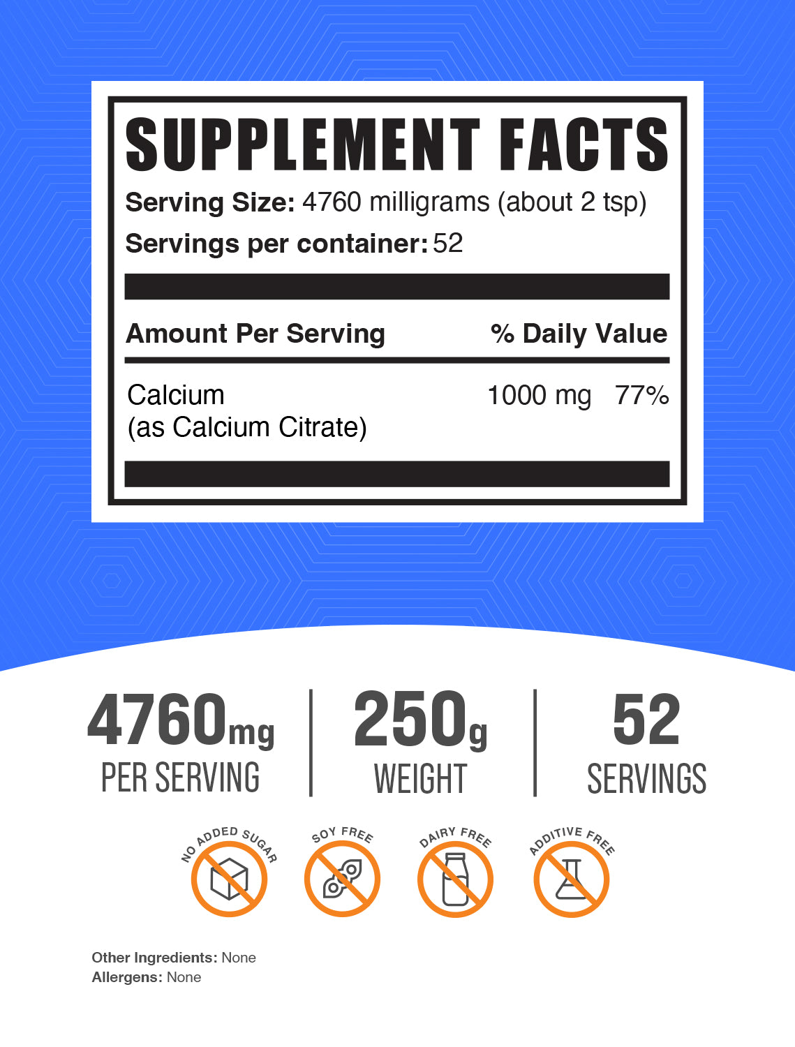 Supplement Facts Calcium Citrate Powder 250g