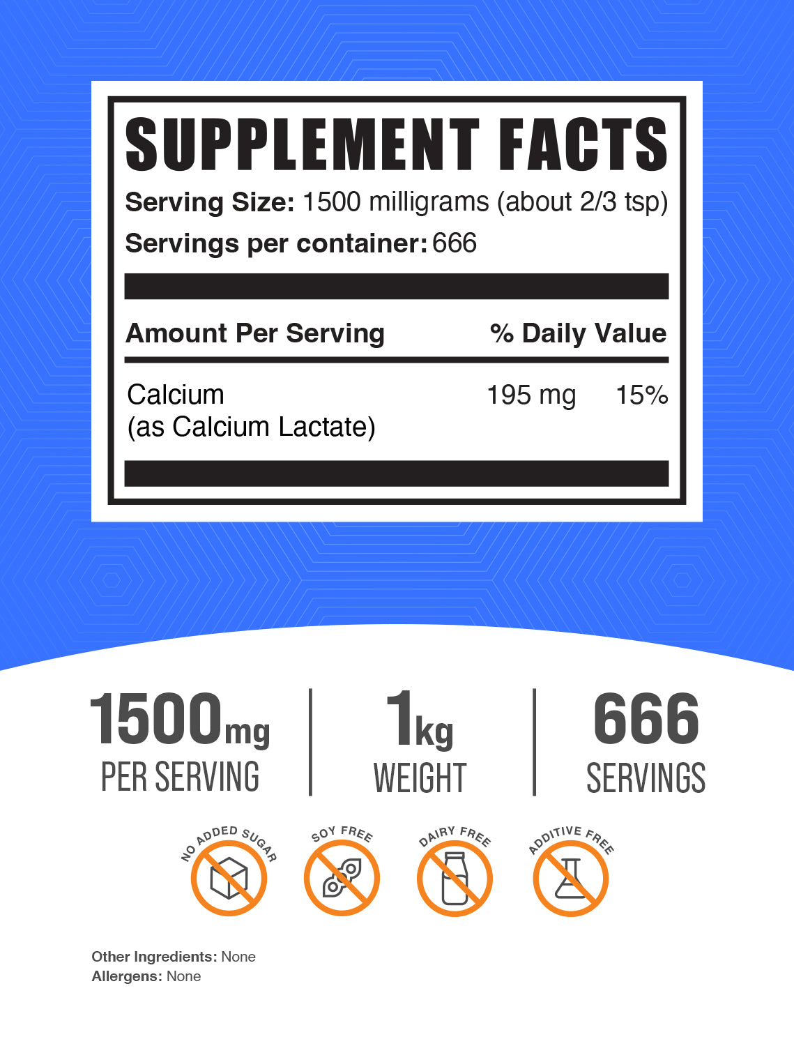 Supplement Facts Calcium Lactate 1kg