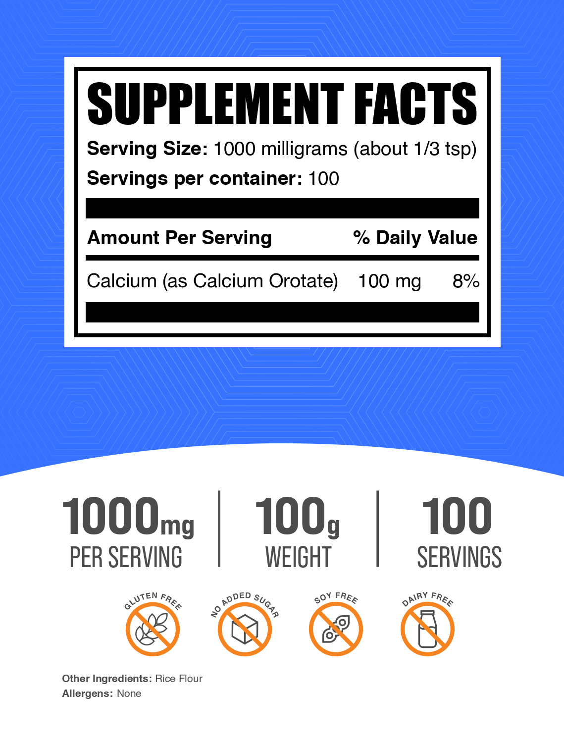 Calcium orotate powder label 100g