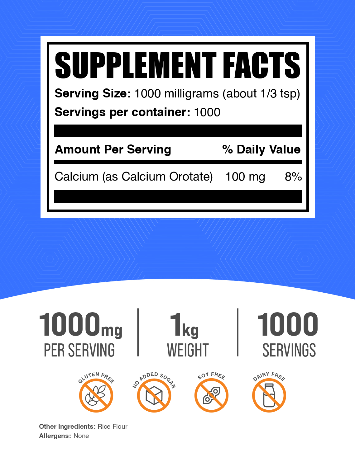 Calcium orotate powder label 1kg