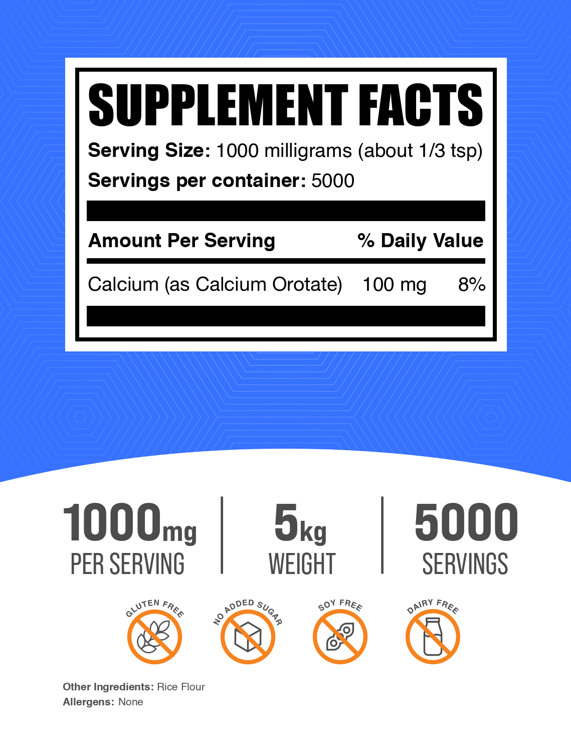 Calcium orotate powder label 5kg