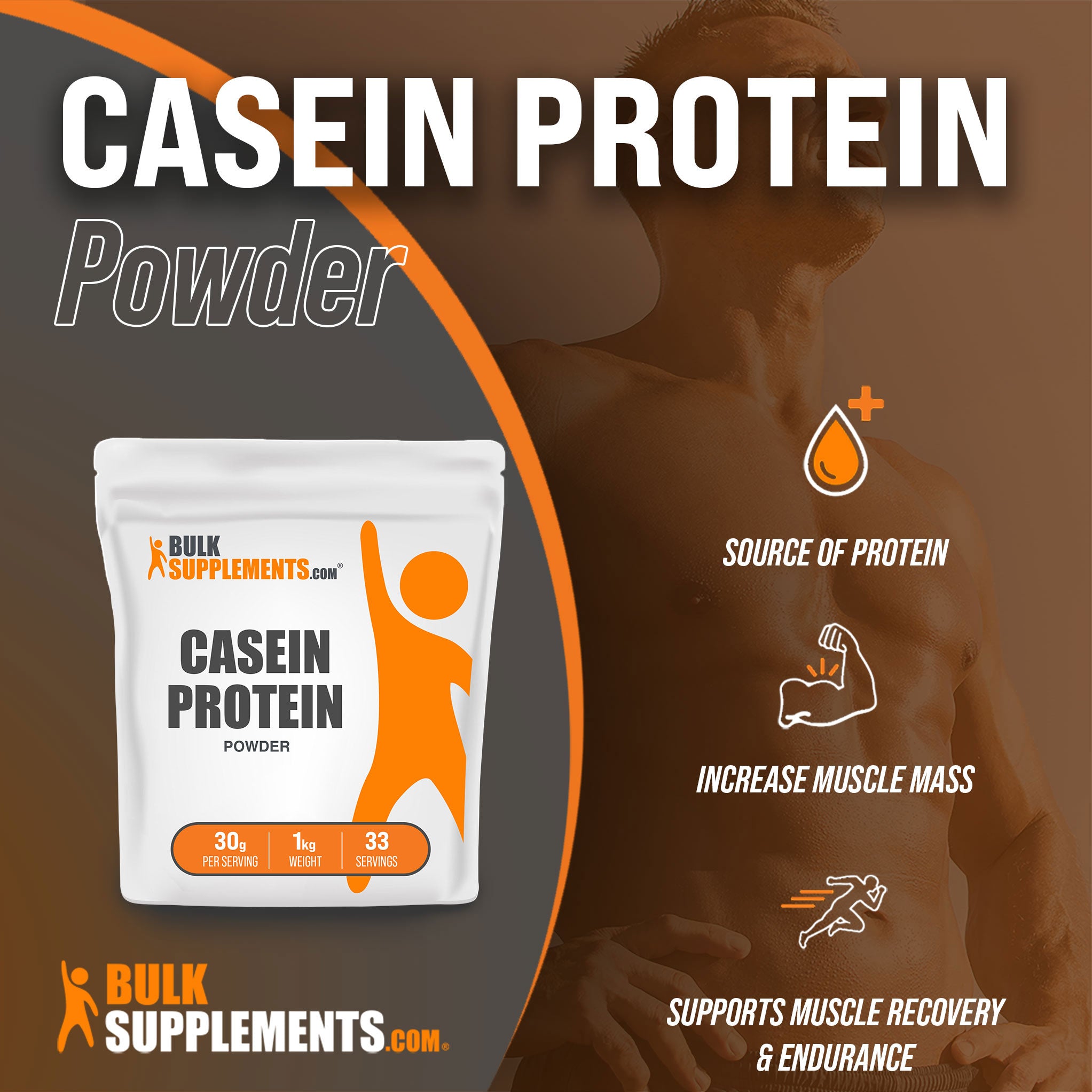 Benefits of Casein Protein Powder; source of protein, increase muscle mass, supports muscle recovery & endurance