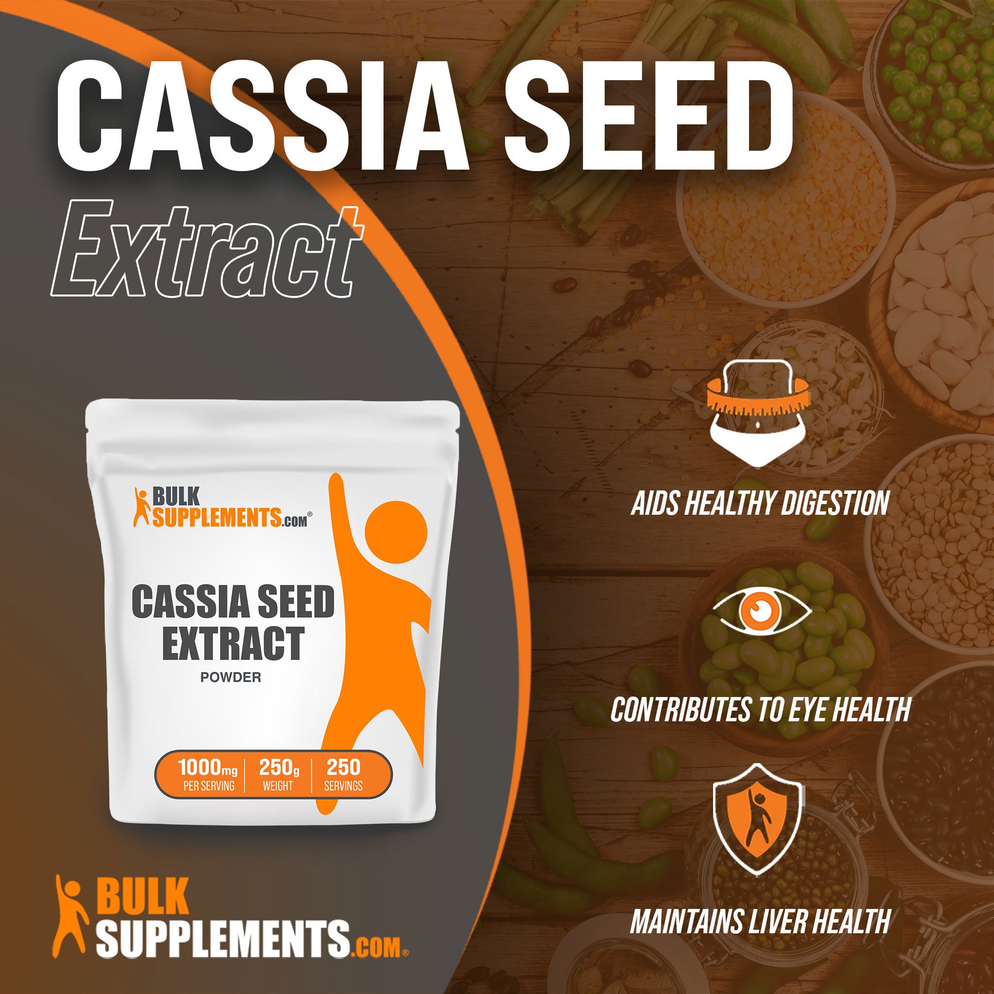 Benefits of Cassia Seed Extract; aids healthy digestion, contributes to eye health, maintains liver health