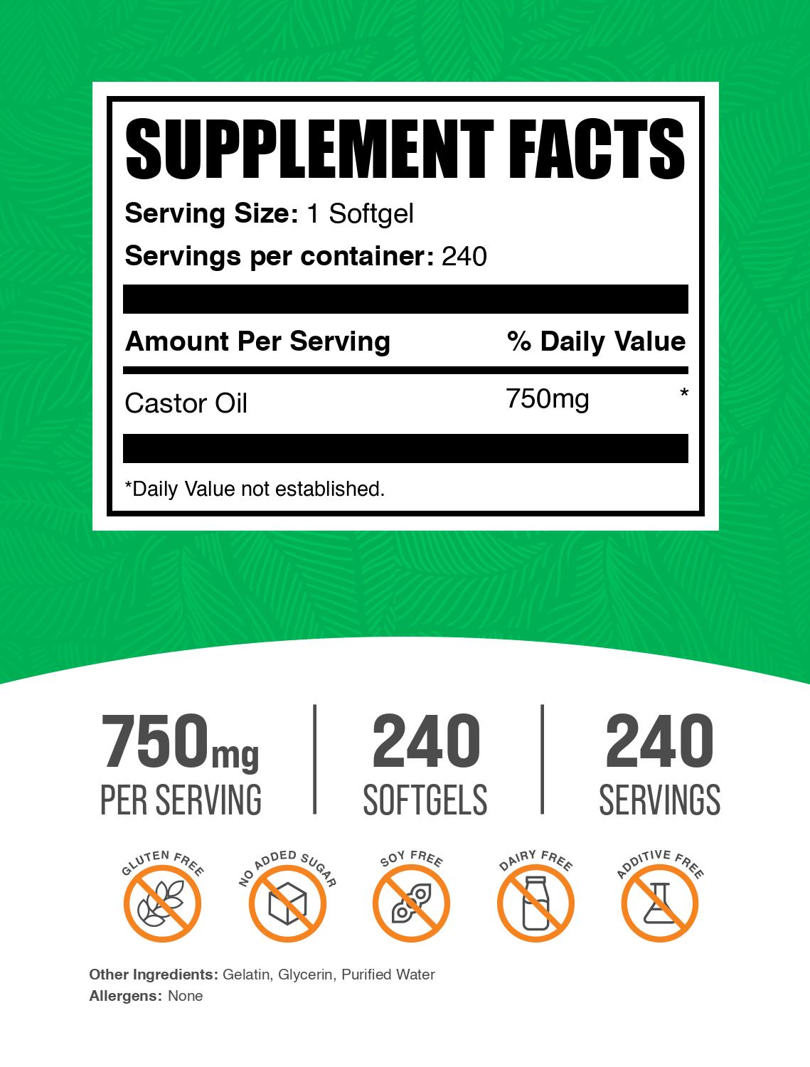 Castor oil 240 softgels label