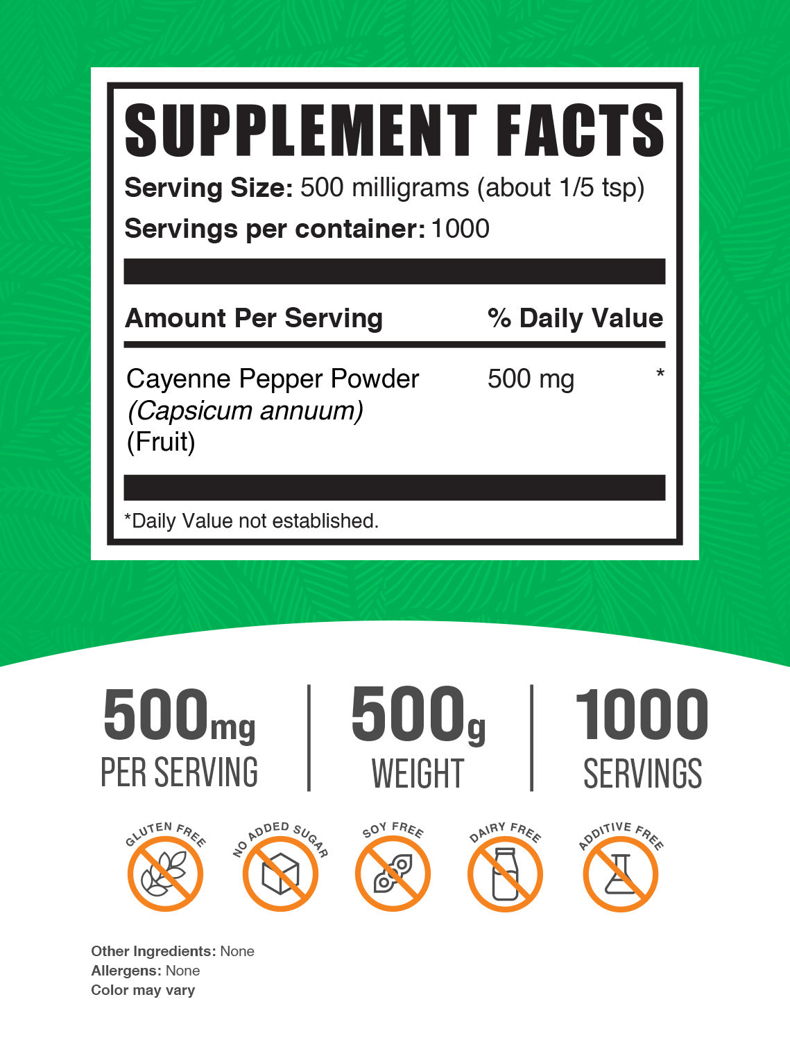 Cayenne Pepper Powder 40000HU powder label 500g