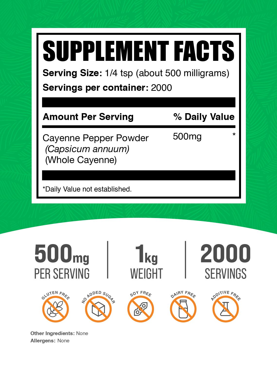 Cayenne Pepper Powder 40000HU Powder 1kg Label