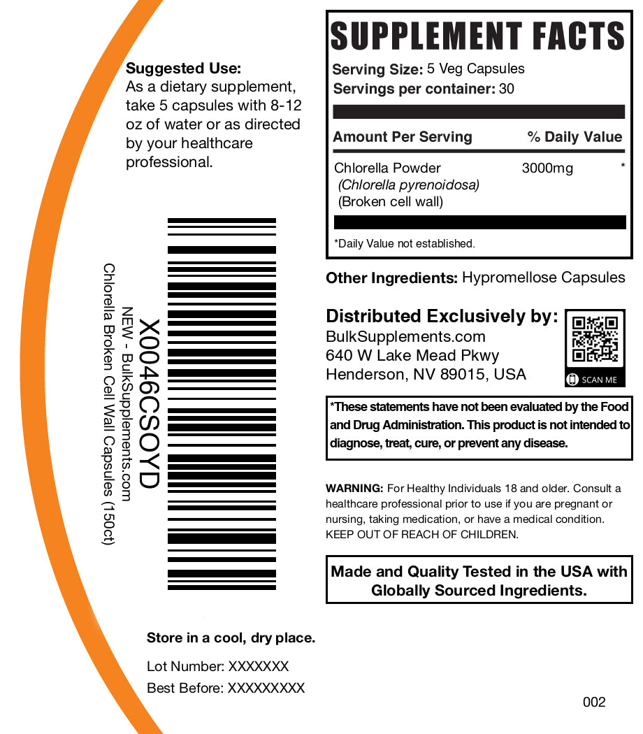 Chlorella 150 capsules label