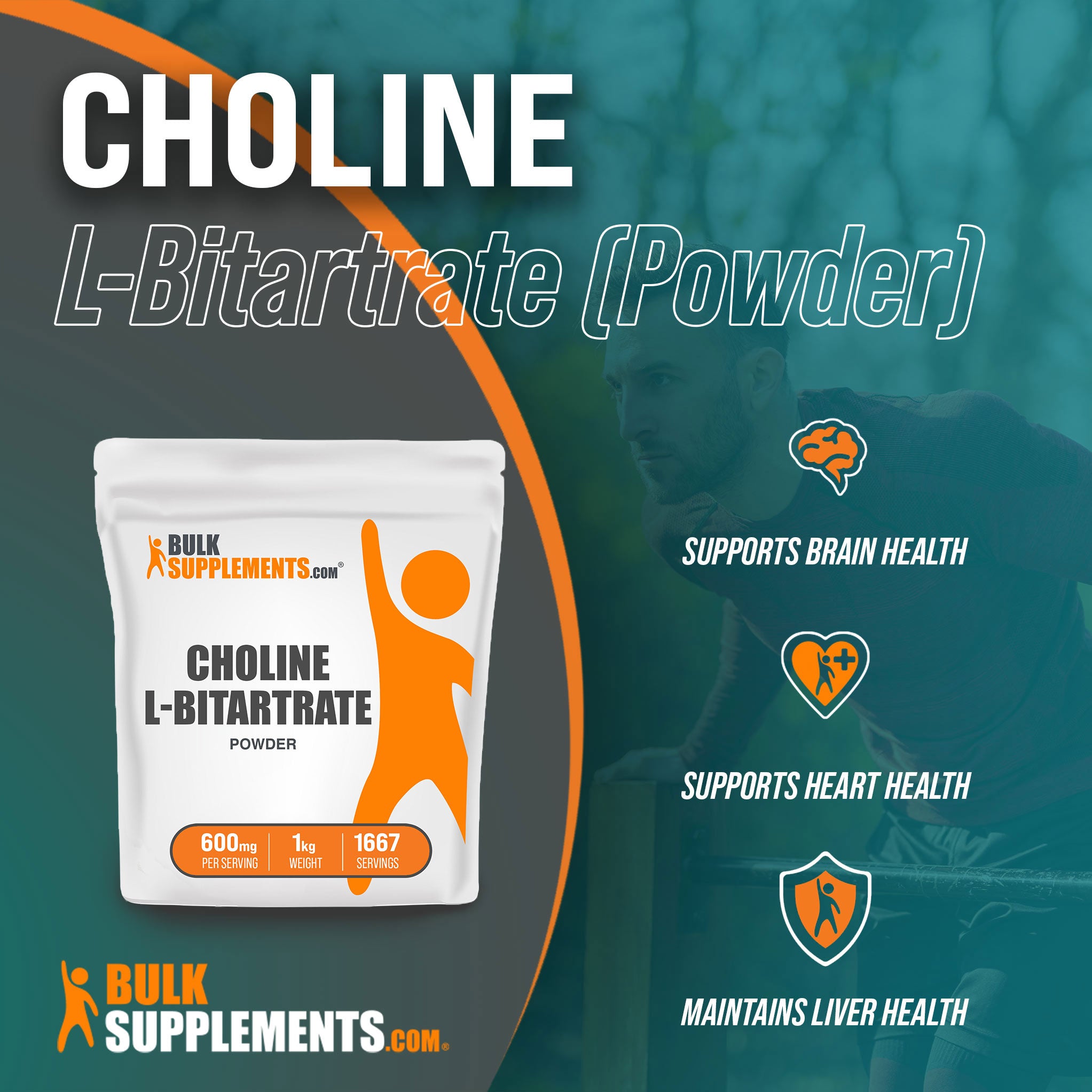Benefits of 1kg Choline L-Bitartrate Powder; supports brain health, supports heart health, liver supplement