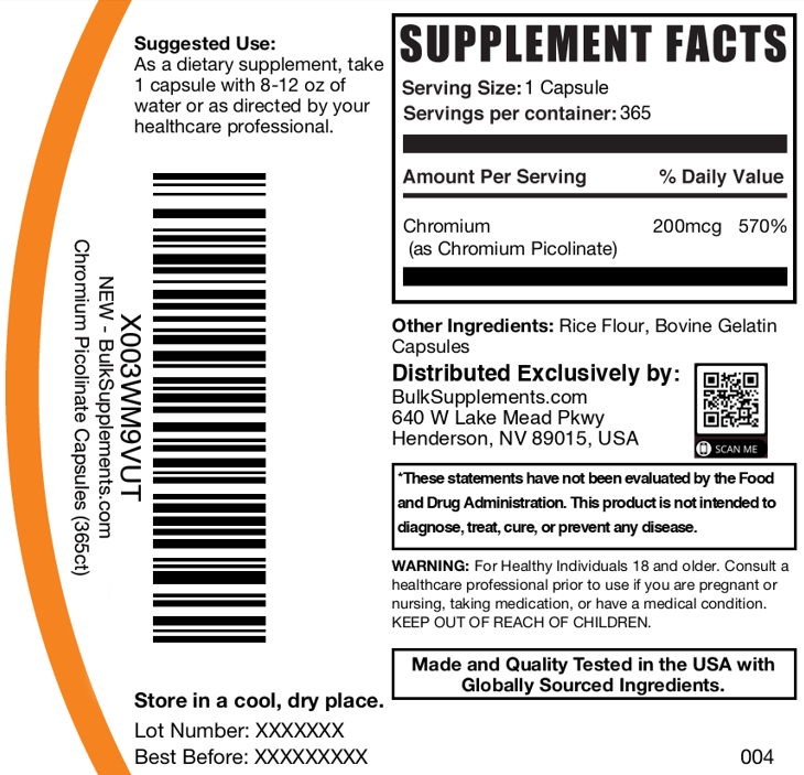 Chromium Picolinate Capsules 365ct Plain Label
