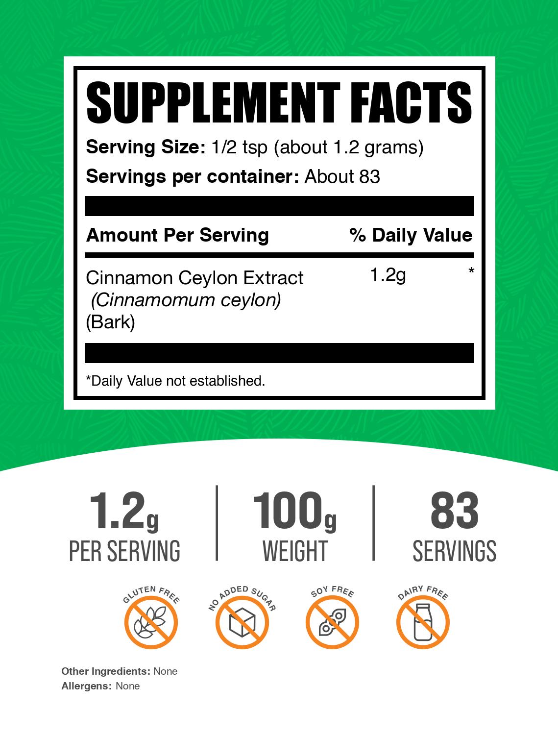 Cinnamon Ceylon Extract Powder 100g Label