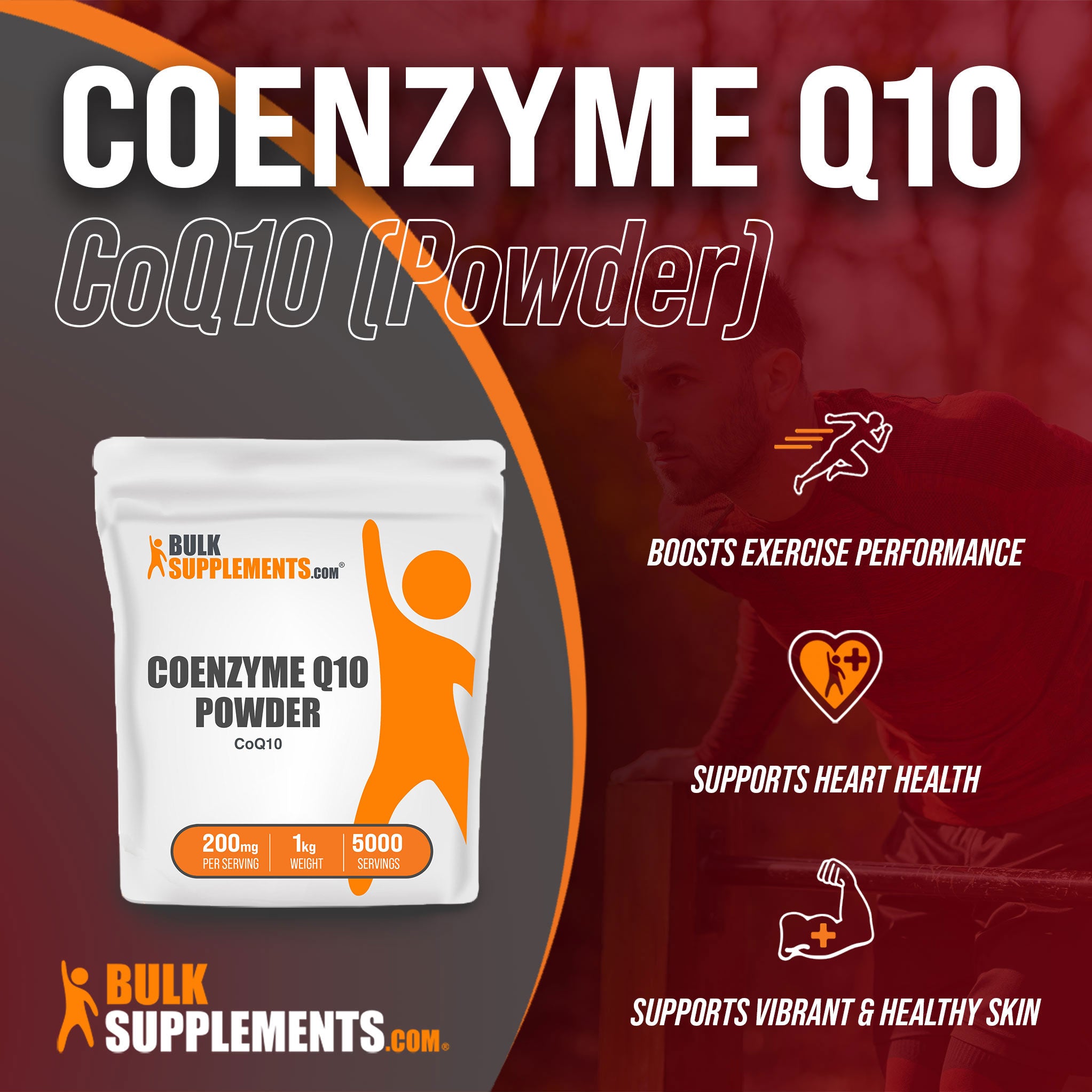 Benefits of Coenzyme Q10 CoQ10 Powder; boosts exercise performance, supports heart health, supports vibrant & healthy skin