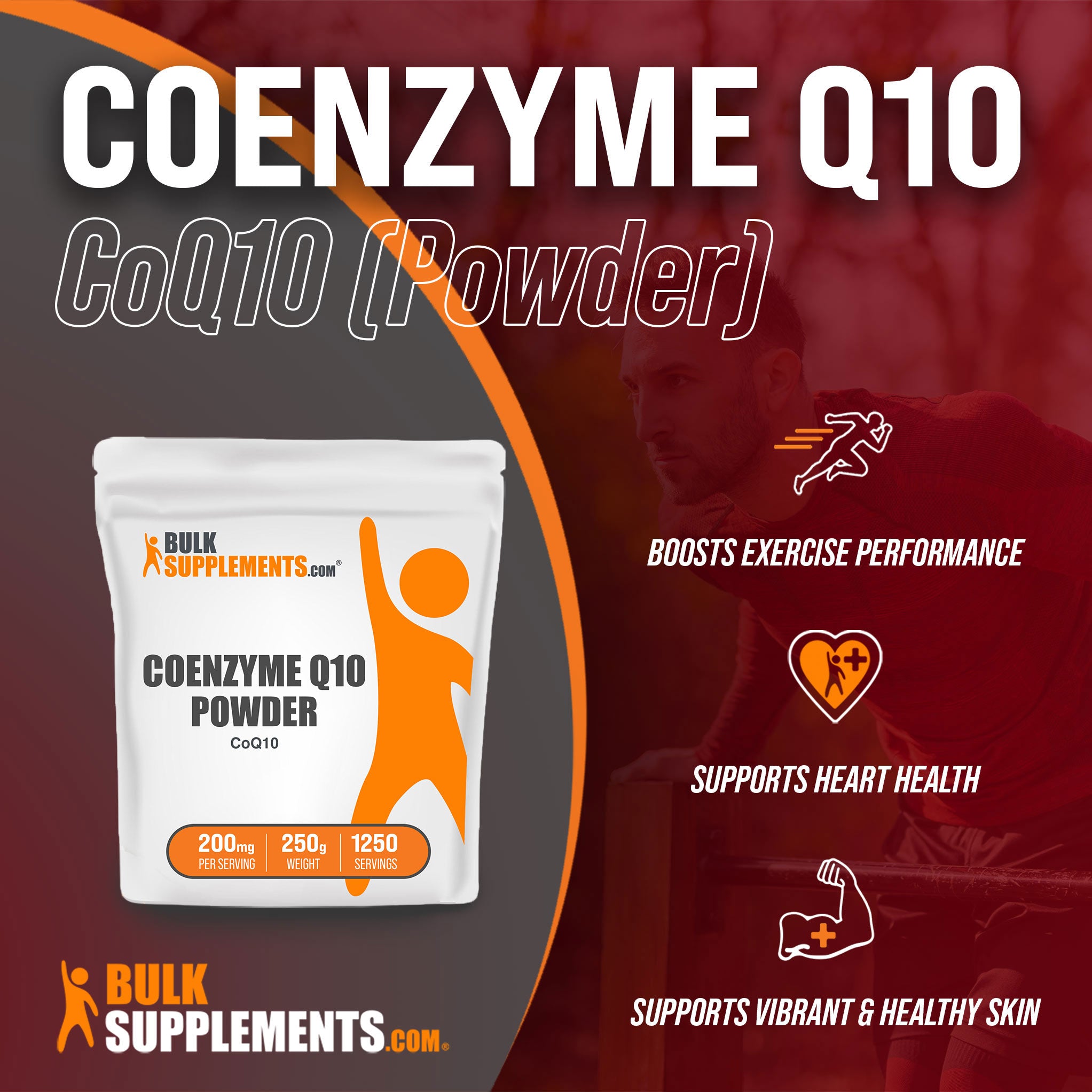 Benefits of Coenzyme Q10 CoQ10 Powder; boosts exercise performance, supports heart health, supports vibrant & healthy skin
