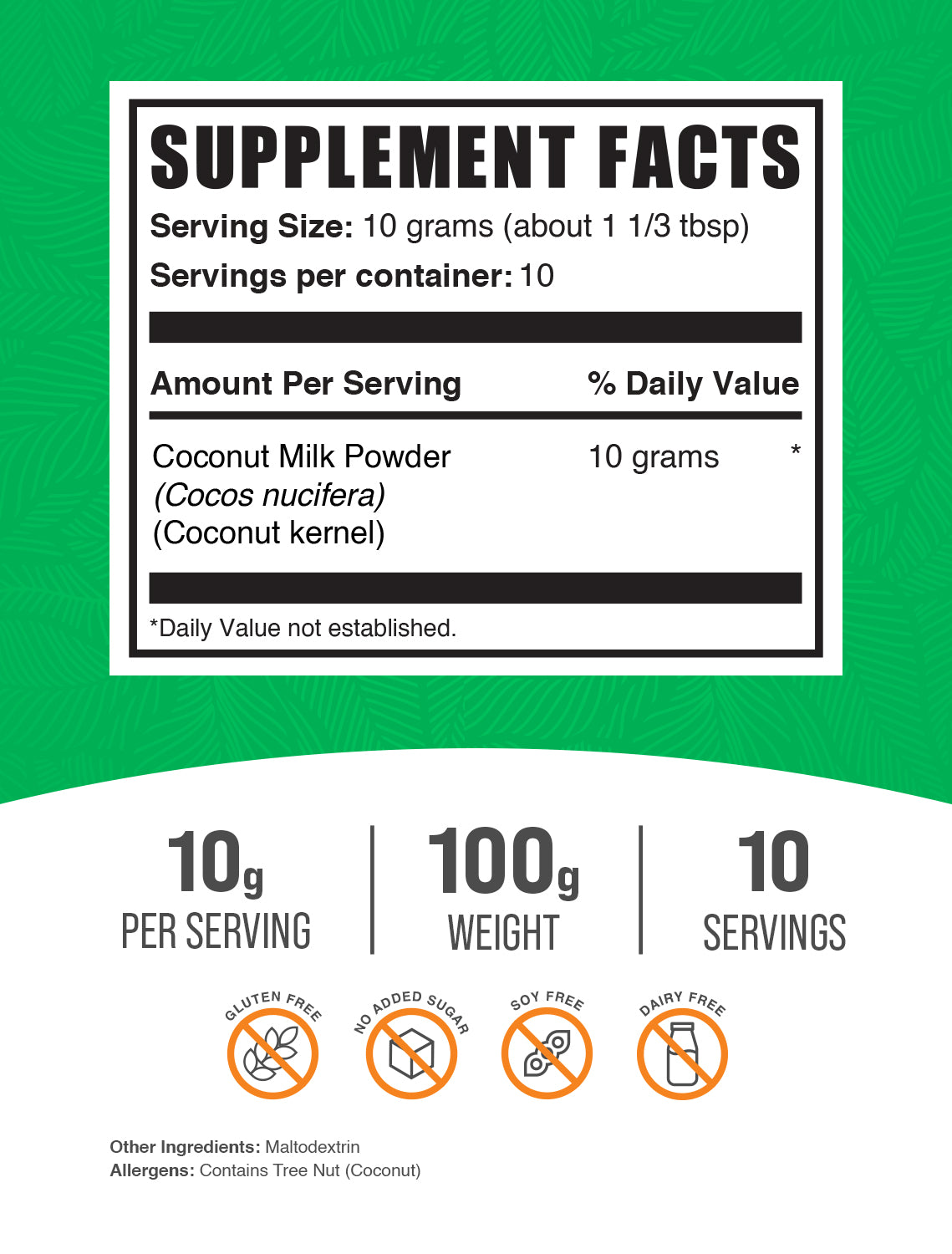 Coconut milk powder label 100g