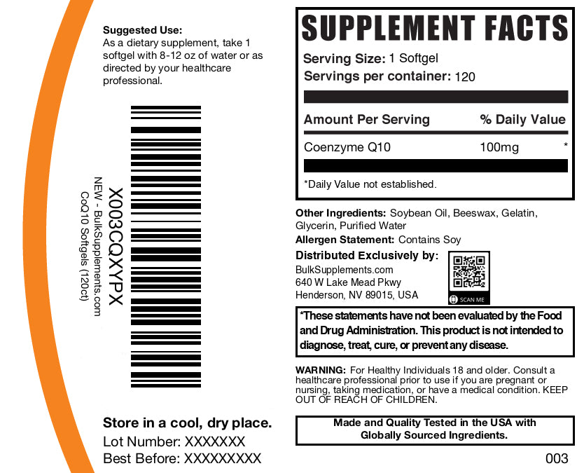 Coenzyme CoQ10 100mg 120 sotgels label