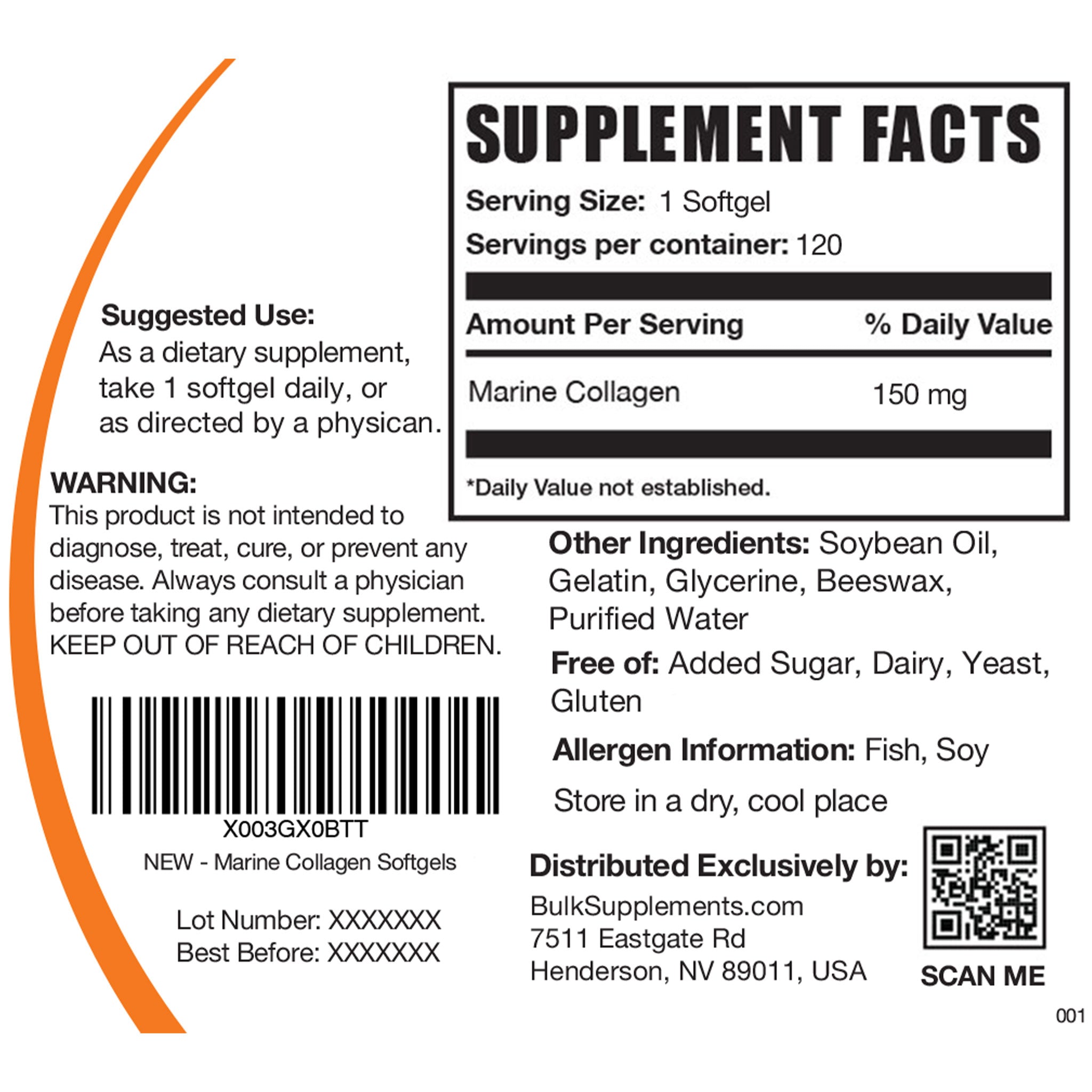 Supplement Facts Collagen Softgels 120 softgels