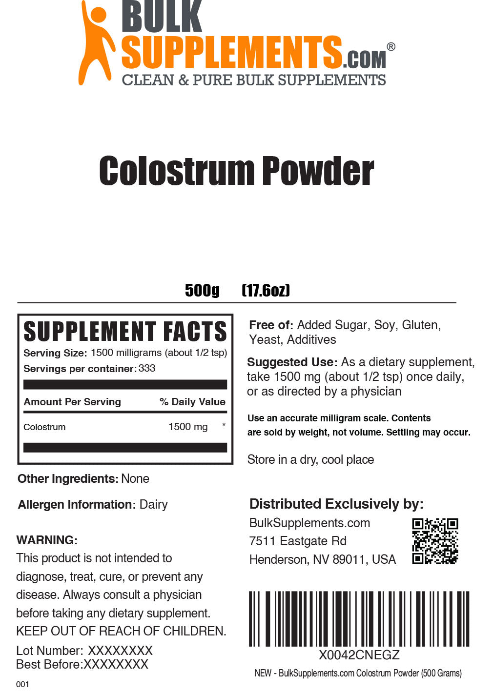 Colostrum powder label 500g