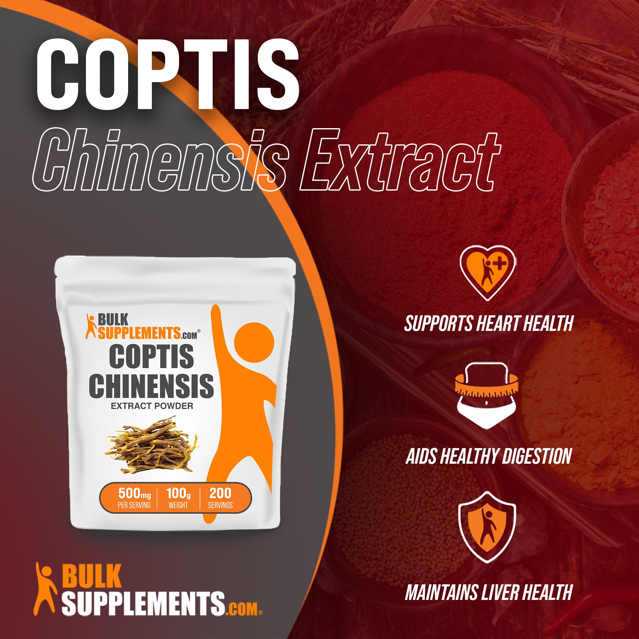 Benefits of 100g Coptis Chinensis; supports heart health, aids healthy digestion, maintains liver health