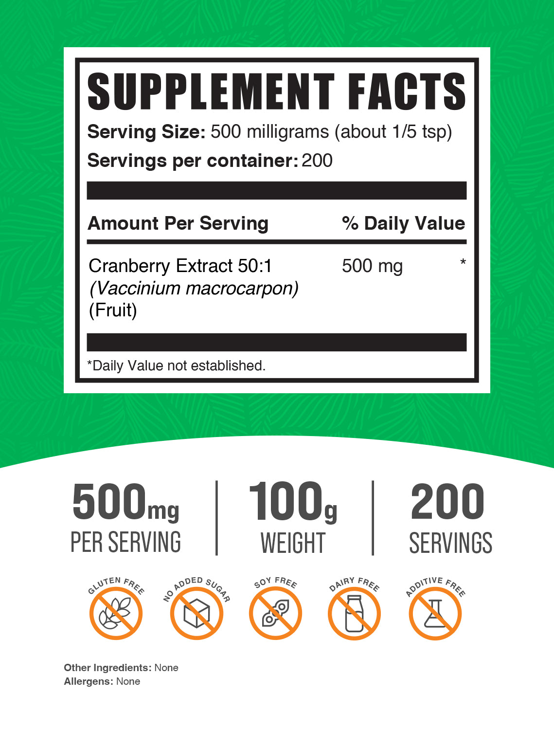 Supplement Facts Cranberry Extract powder