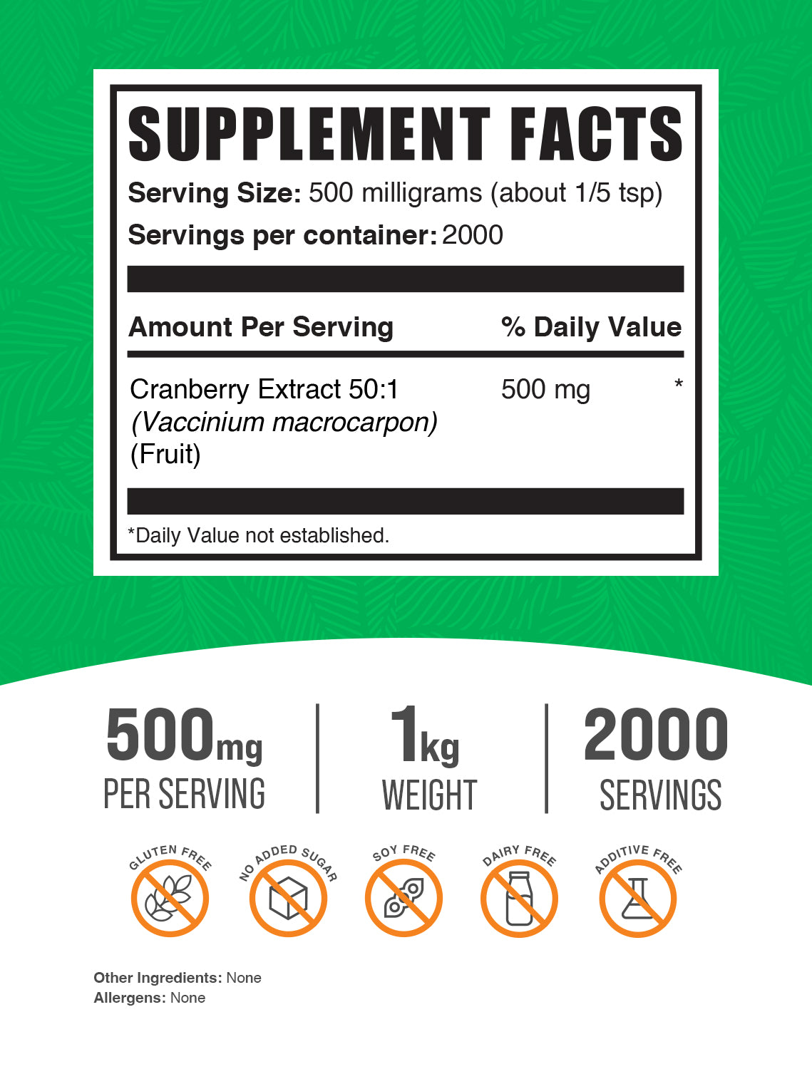 Supplement Facts Cranberry Extract powder