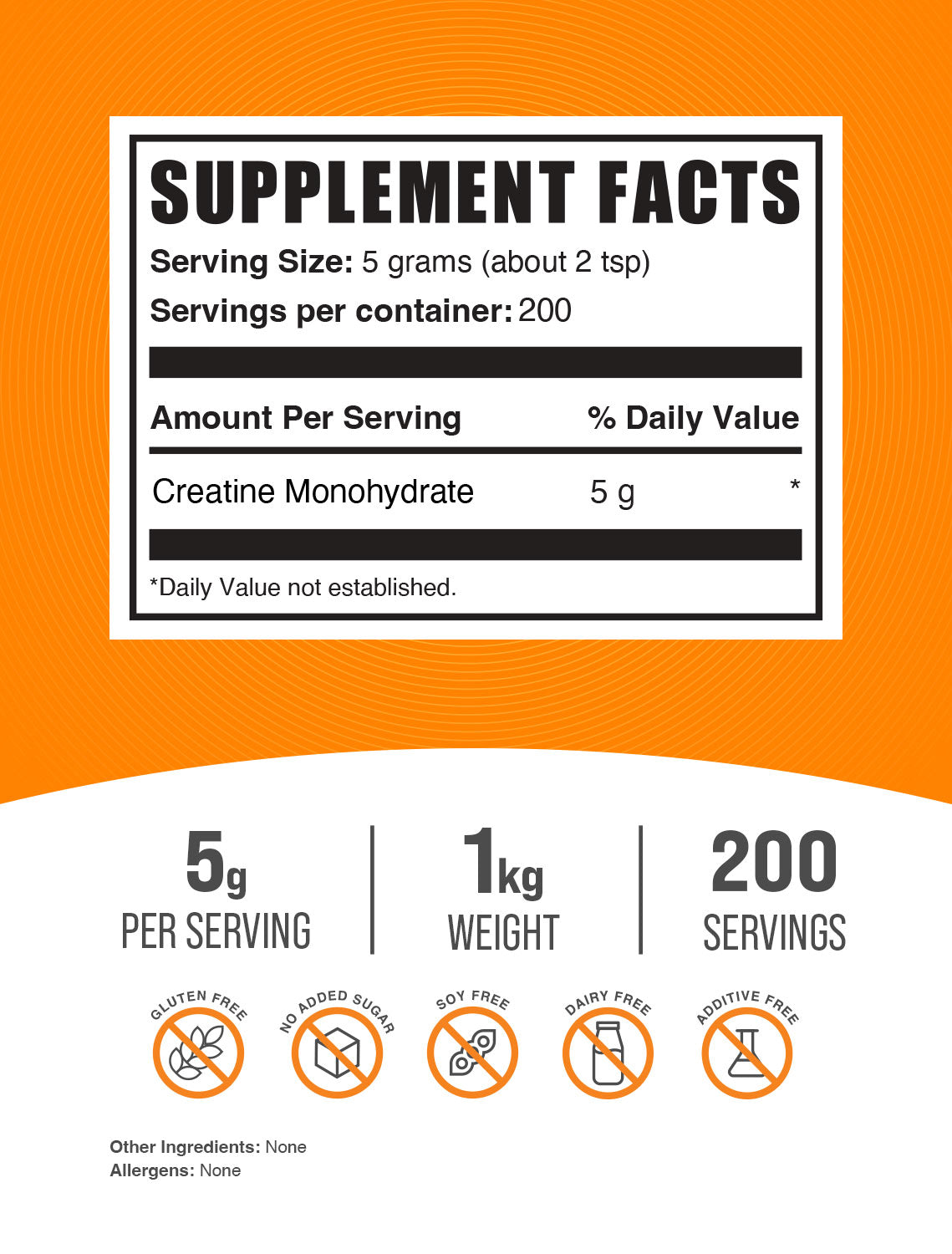 Supplement Facts Creatine Monohydrate Powder 1kg