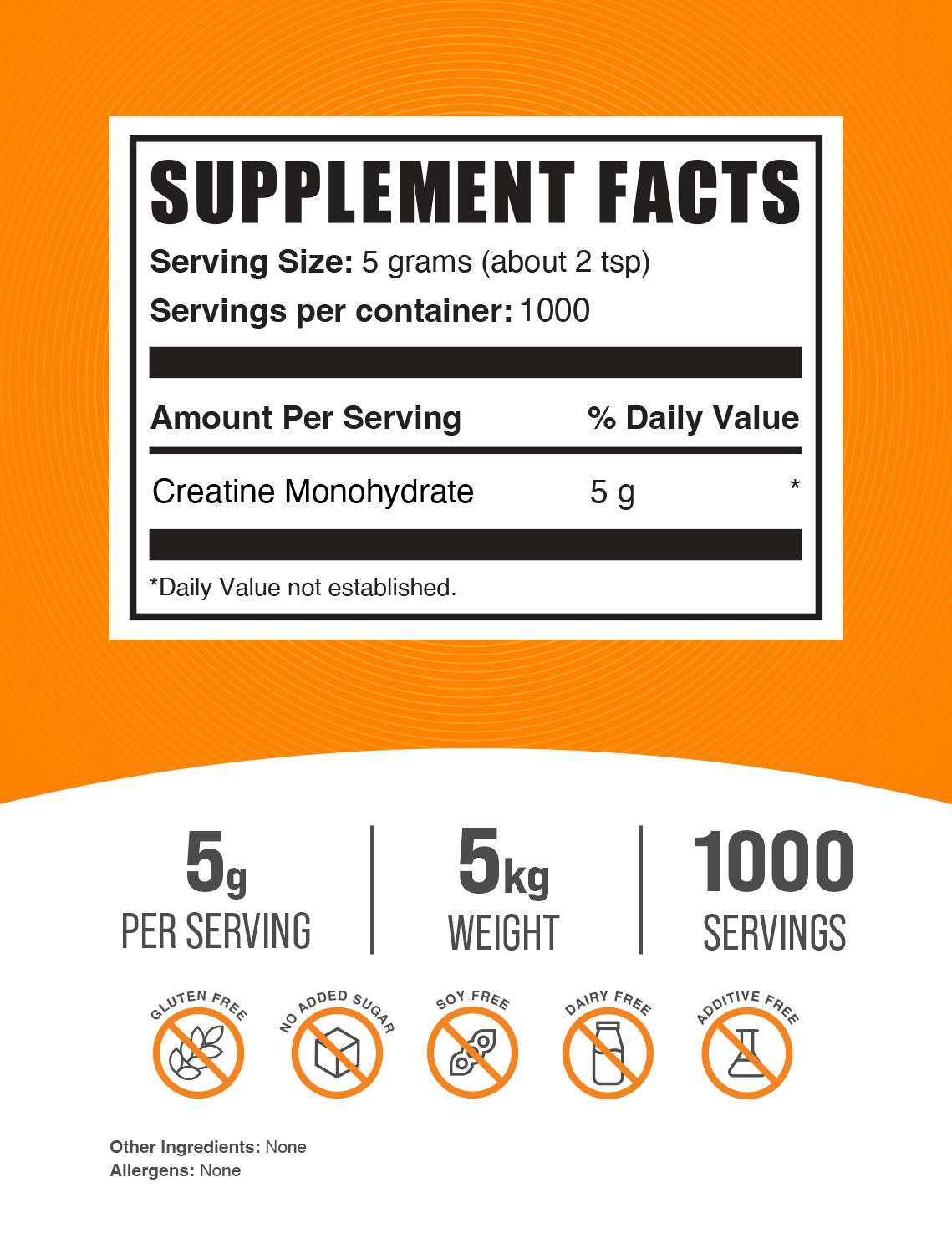 Supplement Facts Creatine Monohydrate Powder 5kg