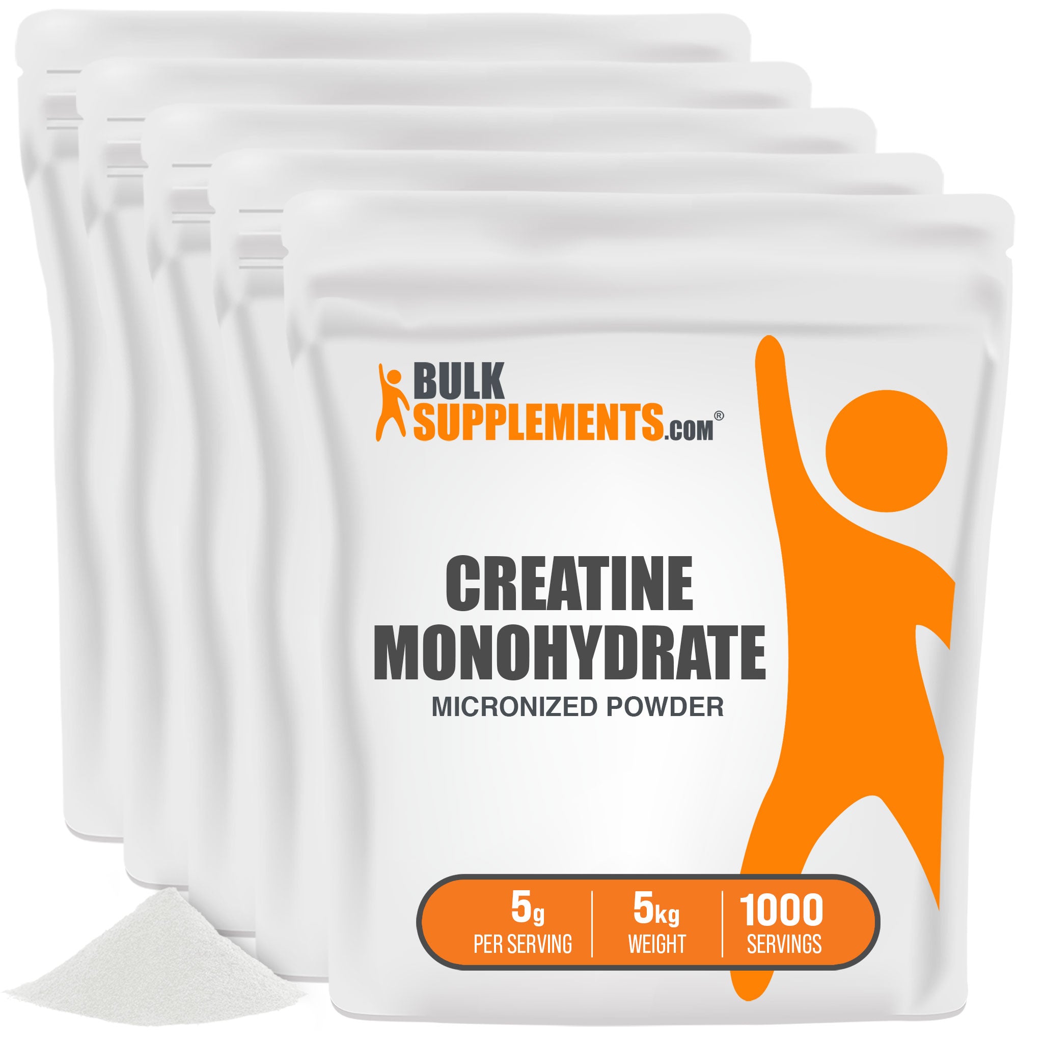Creatine Monohydrate Bulk Pack of five 1kg bags with a total of 1000 servings