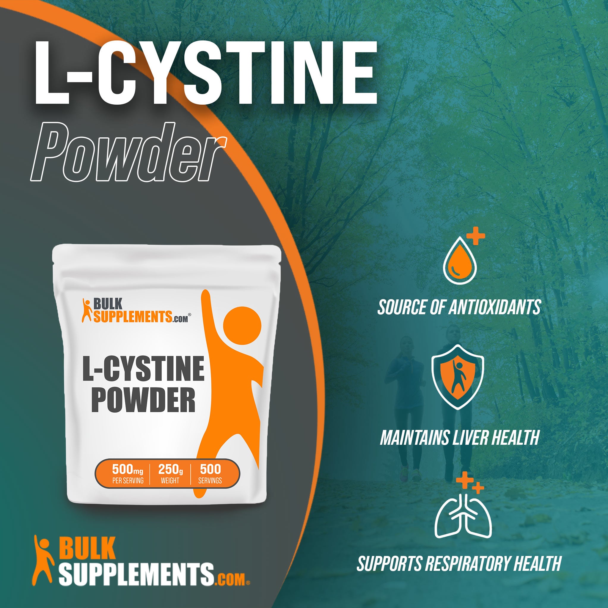 Benefits of L-Cystine: source of antioxidants, maintains liver health, supports respiratory health