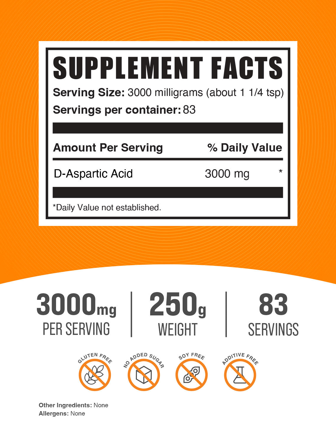 BulkSupplements D-Aspartic Acid Powder Supplement Facts