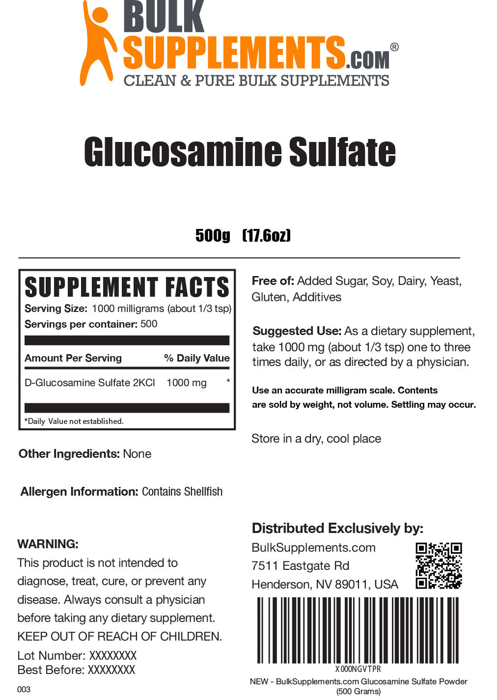 Glucosamine Sulfate supplement facts 500g