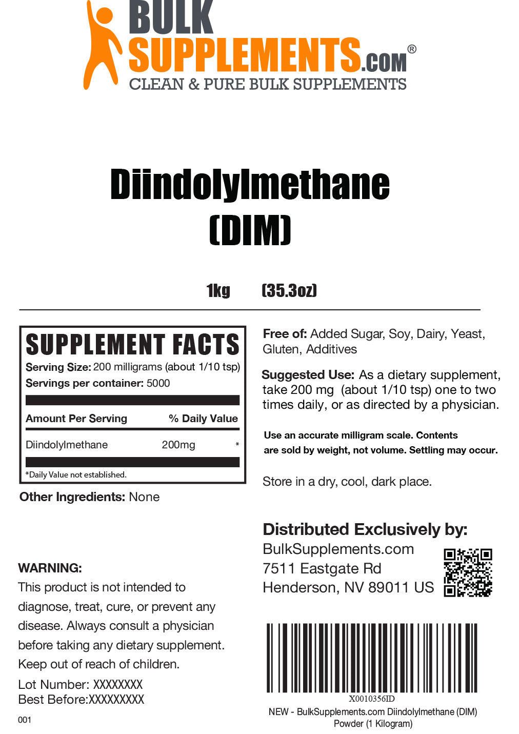Supplement Facts Diindolylmethane DIM Powder