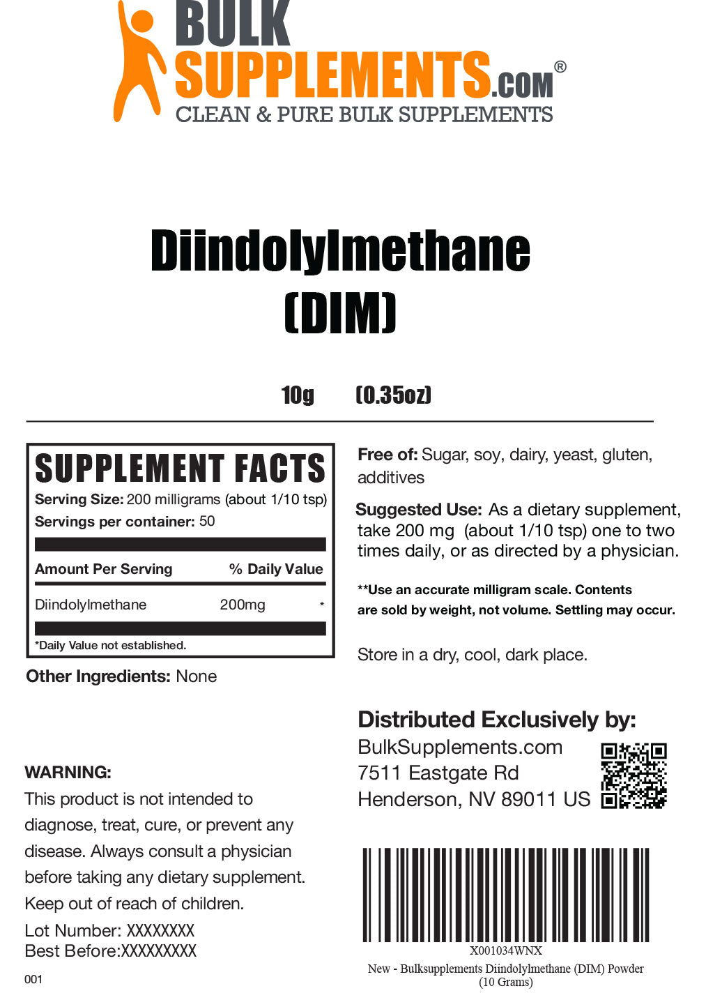 Supplement Facts Diindolylmethane DIM Powder