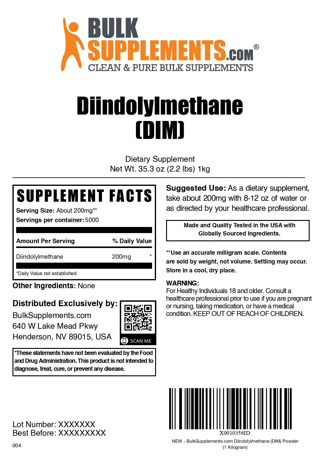 Diindolylmethane (DIM) 1kg label