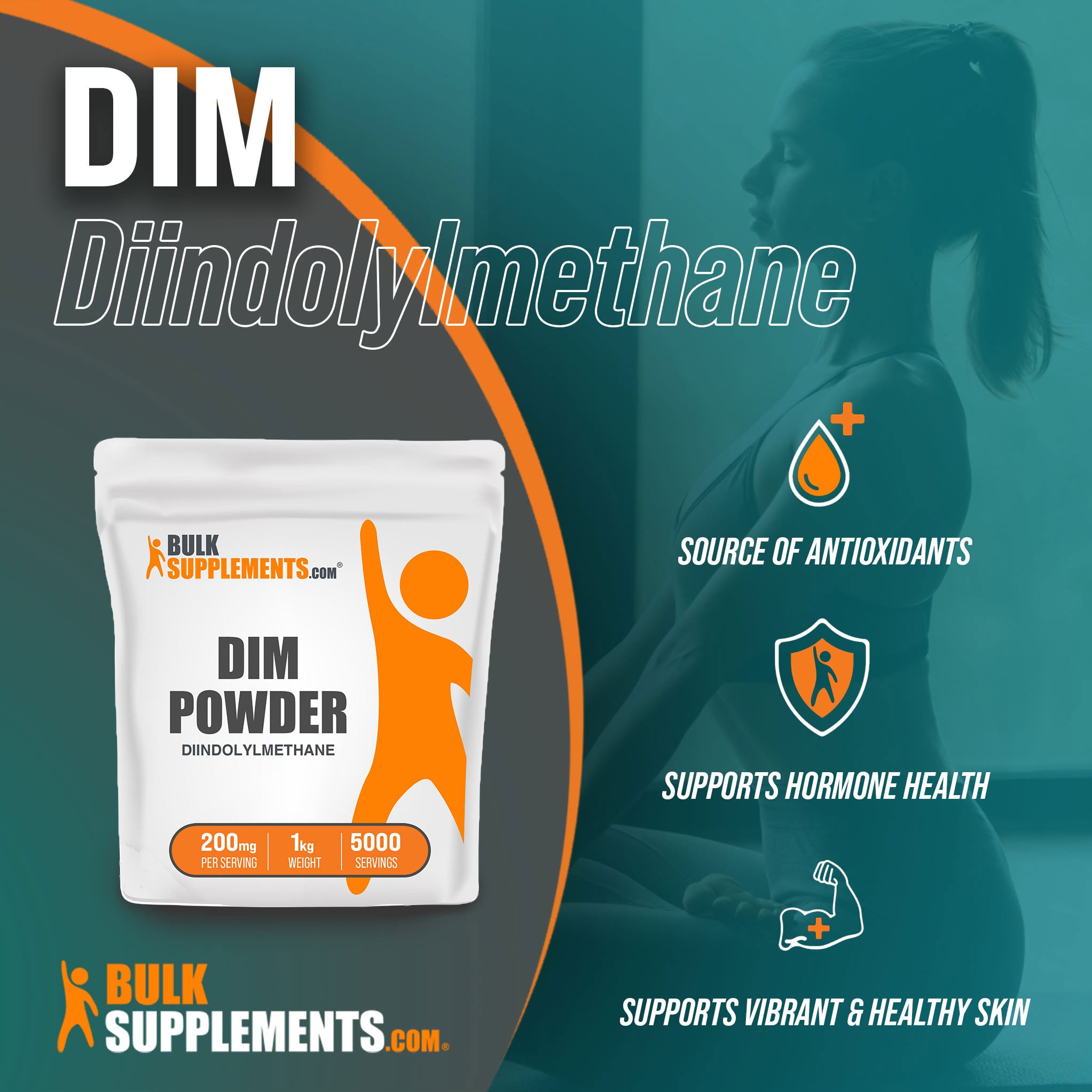 Benefits of DIM (Diindolylmethane); source of antioxidants, supports hormone health, supports vibrant & healthy skin