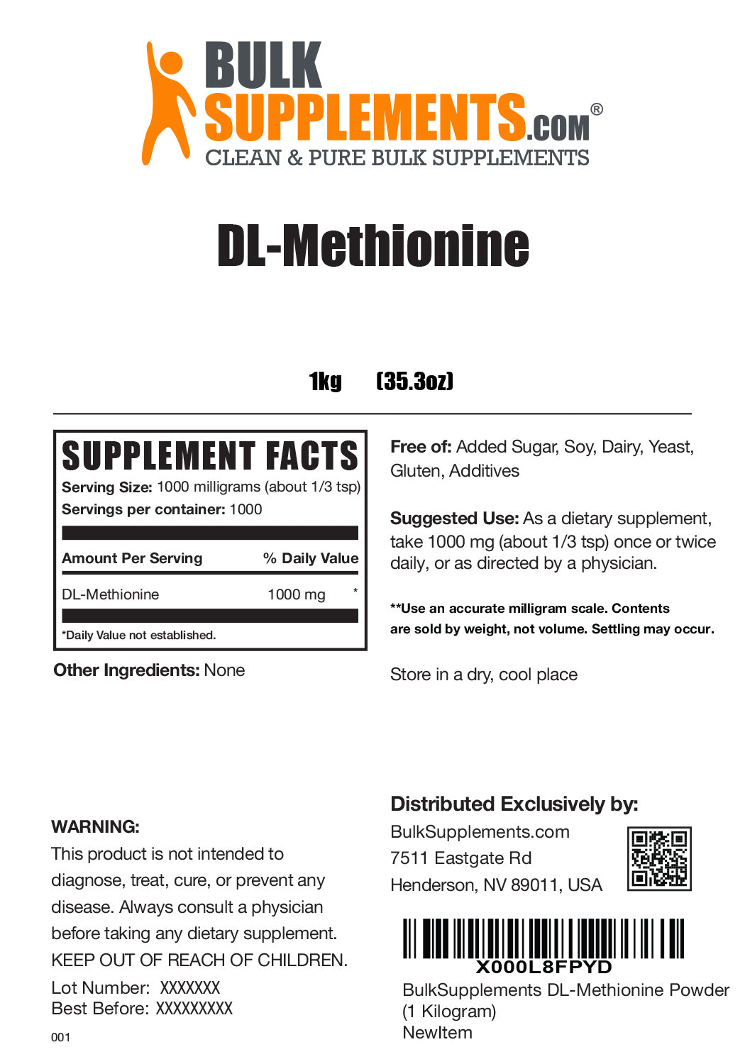 Supplement Facts DL-Methionine