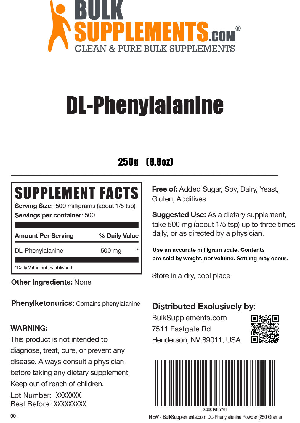 DL-Phenylalanine powder label 250g