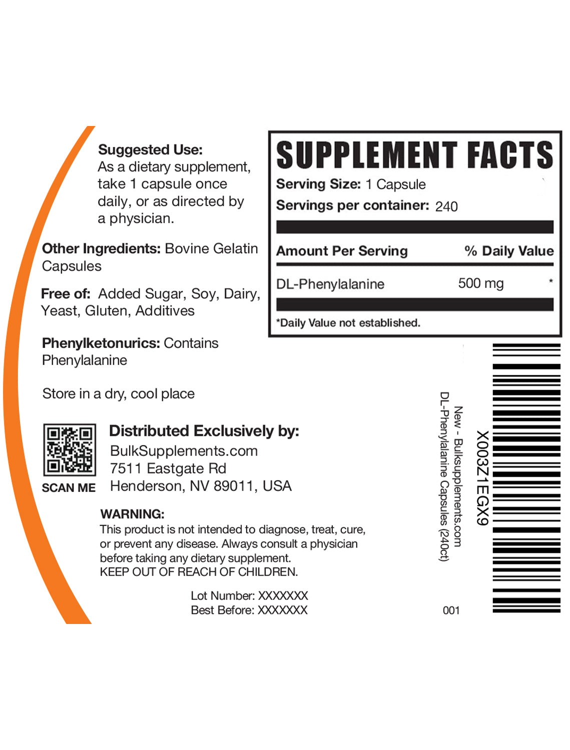 Supplement Facts DL-Phenylalanine