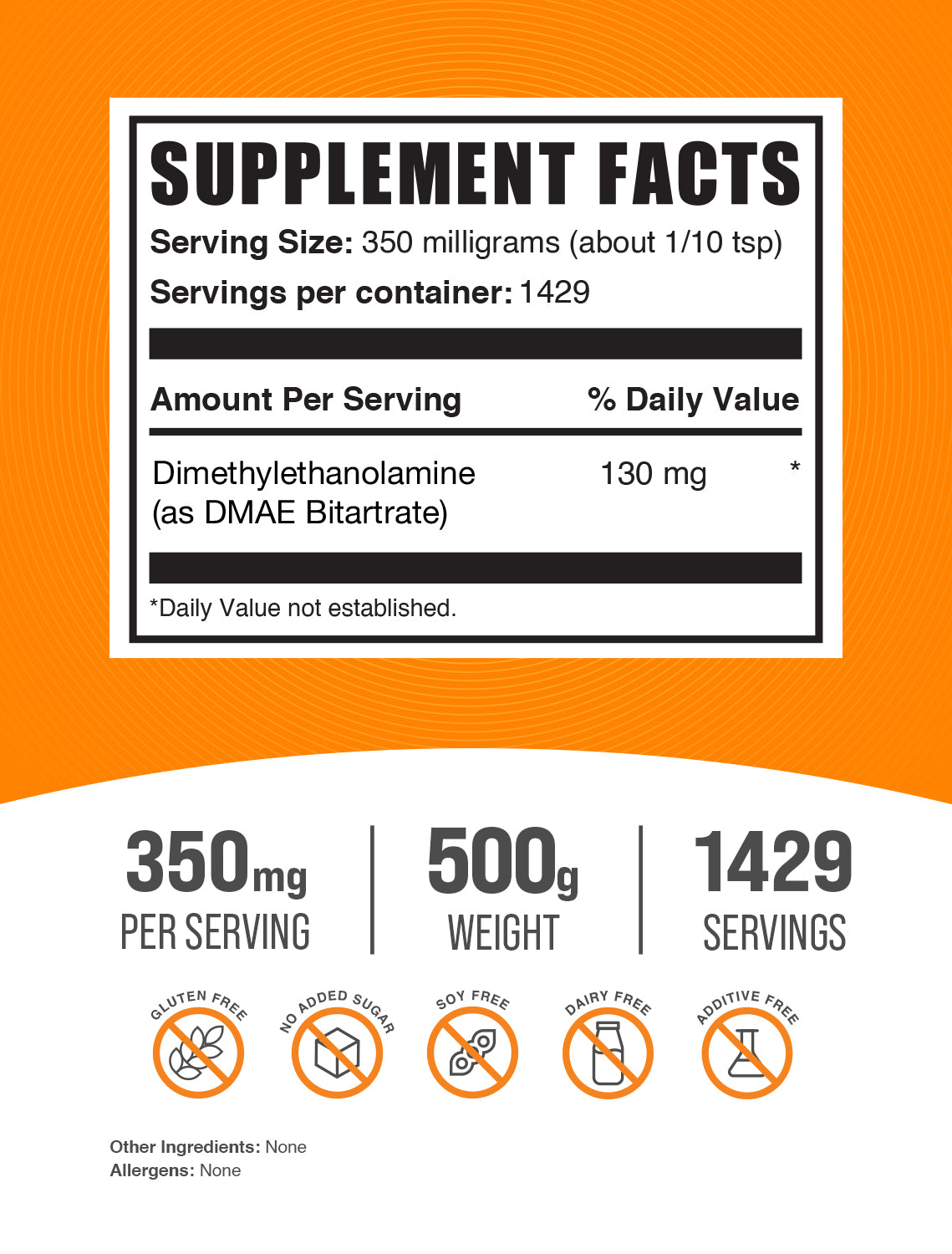 BulkSupplements DMAE Bitartrate Powder 500g Supplement Facts