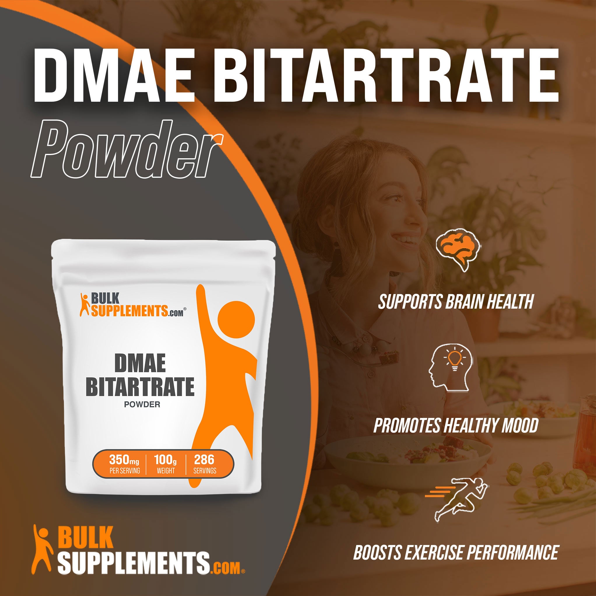 Benefits of DMAE Bitartrate; supports brain health, promotes healthy mood, boosts exercise performance