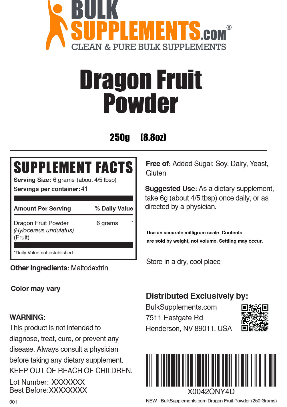 Dragon Fruit Powder label 250g