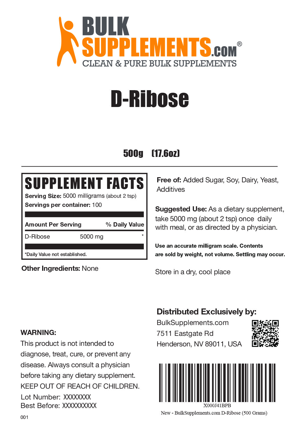 Supplement Facts D-Ribose