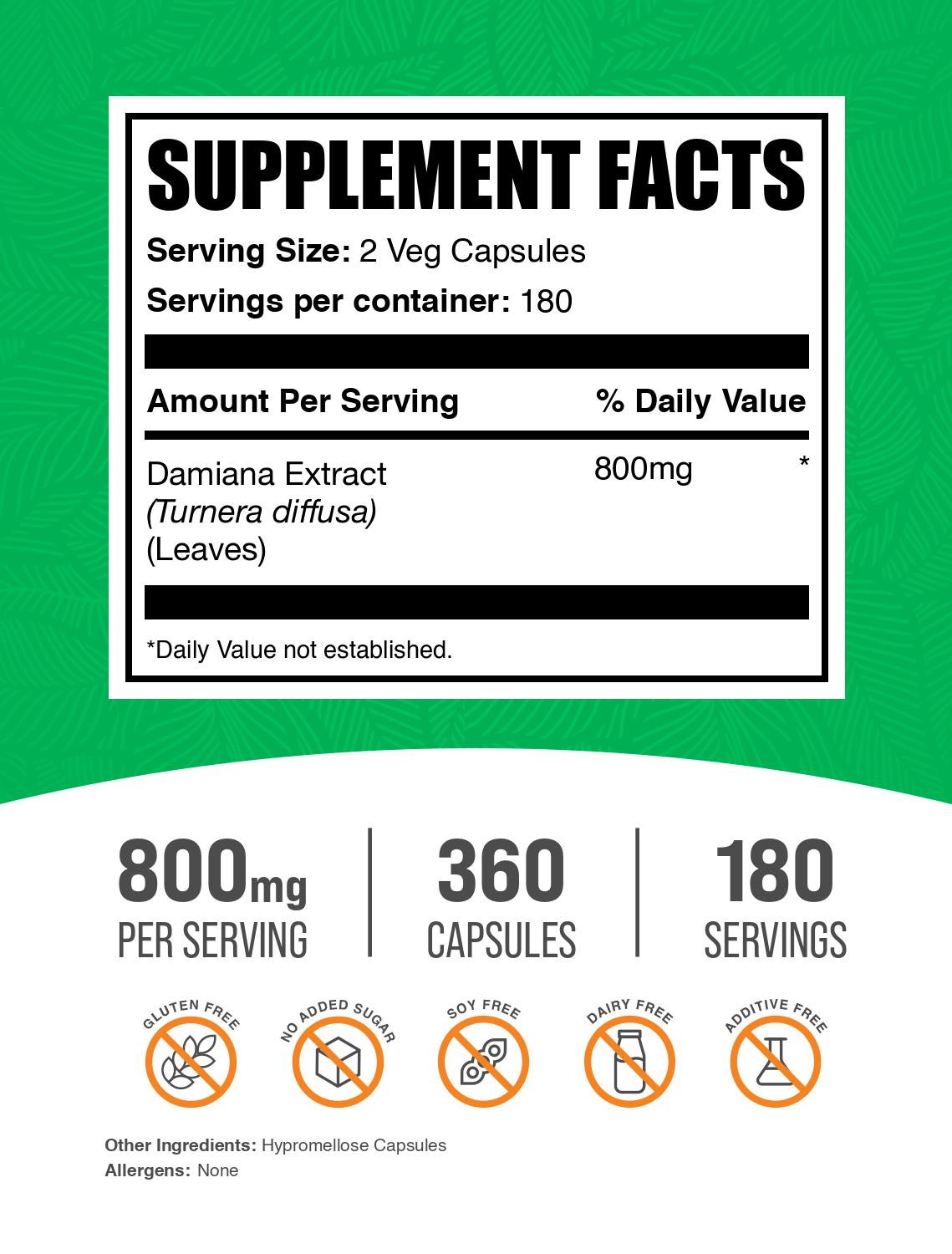 Damiana Leaf Capsules 360ct Label