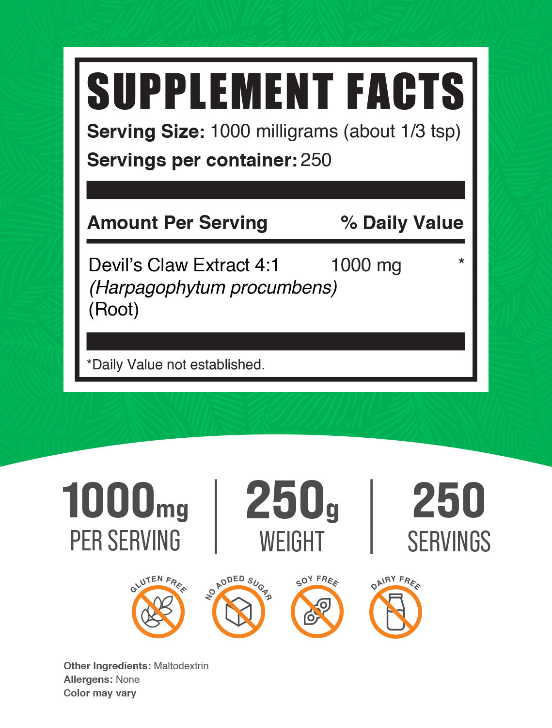 Devil's Claw Extract powder label 250g