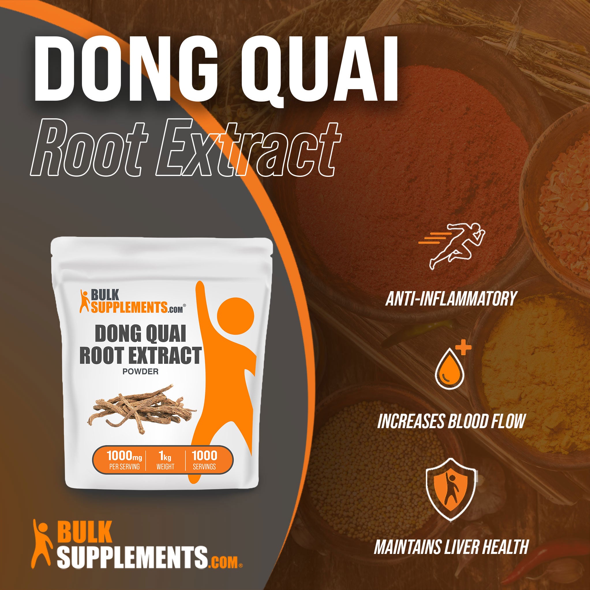 Benefits of Dong Quai Root Extract; anti-inflammatory, increase blood flow, maintains liver health
