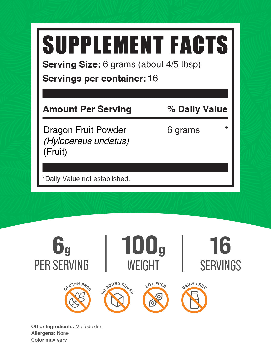 Dragon Fruit Powder label 100g