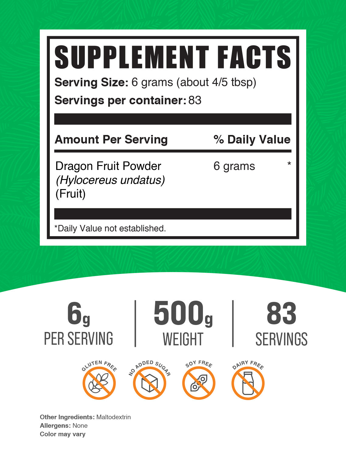Dragon Fruit Powder label 500g
