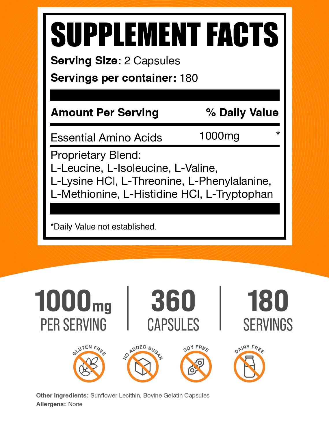 Essential Amino Acids EAA 360 capsules label
