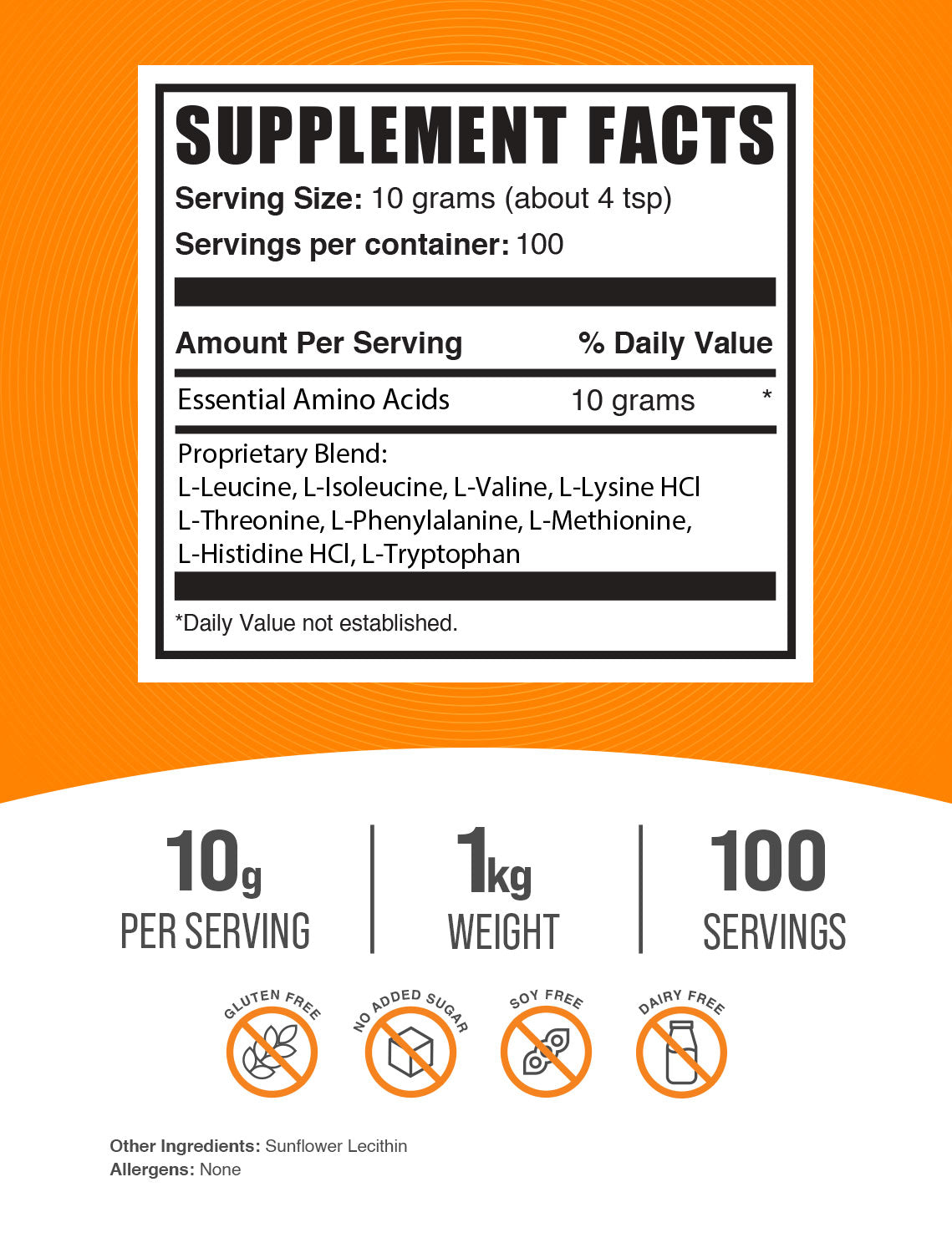 Essential amino acids powder label 1kg