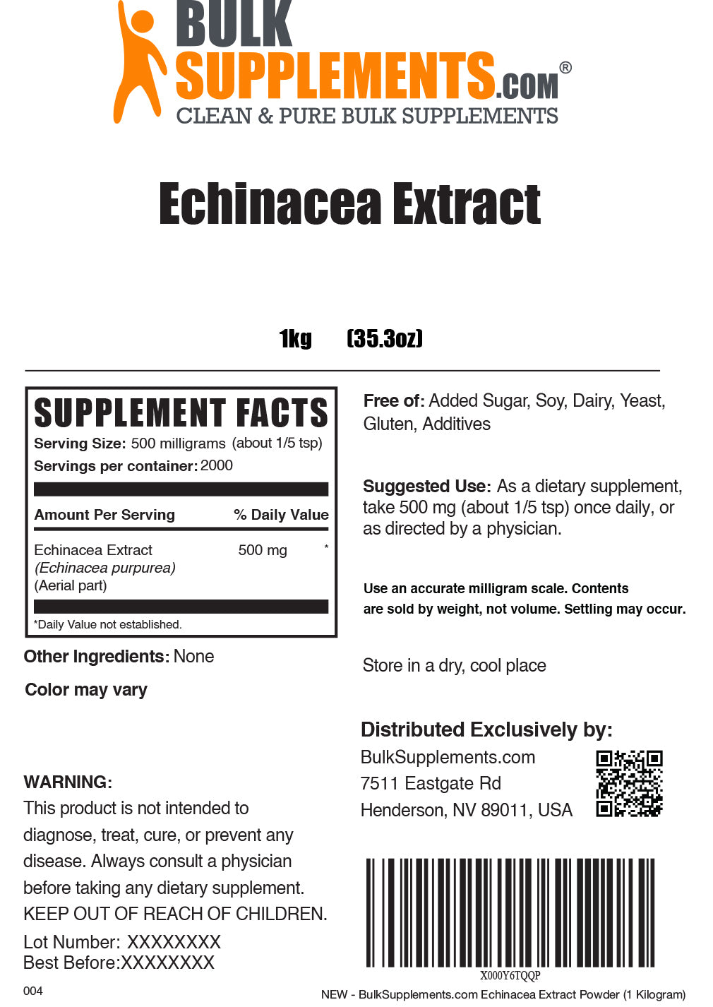 Supplement Facts Echinacea Extract