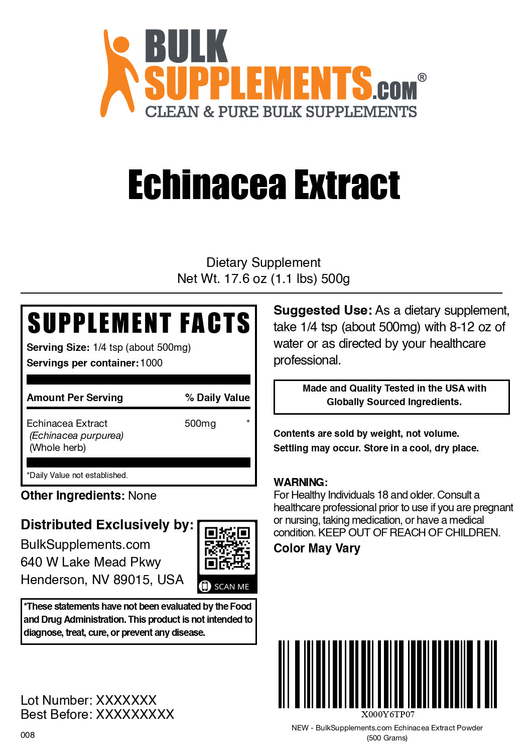Echinacea extract powder label 500g