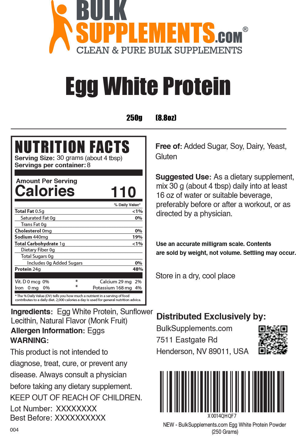 Egg White Protein 1kg Nutrition Facts